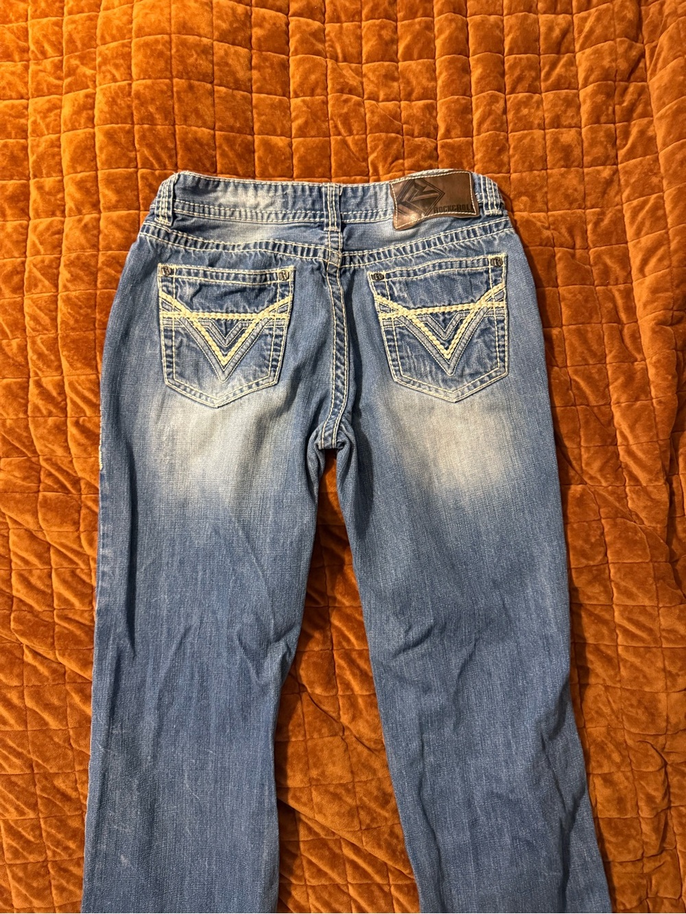 Men's Bootcut Denim Jeans in Faded Blue with Contrast Pocket Stitching